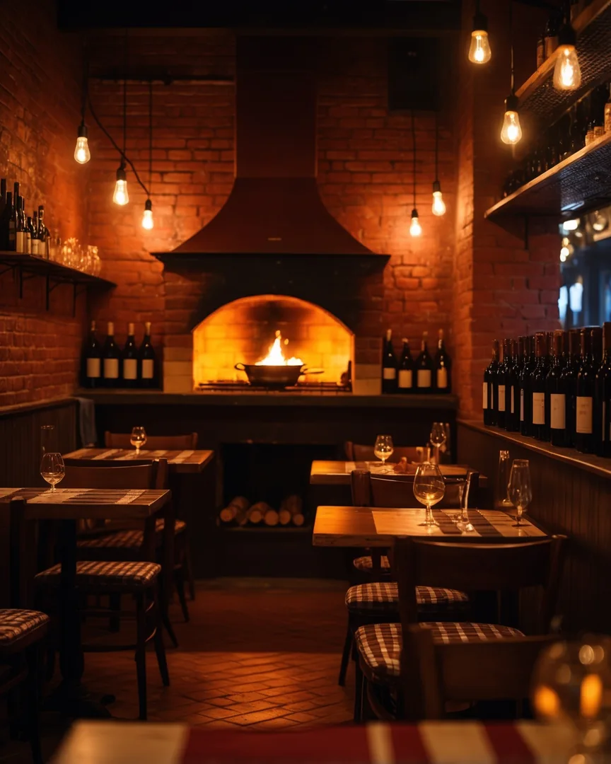 Interior de Osteria 10 con horno de leña y ladrillo